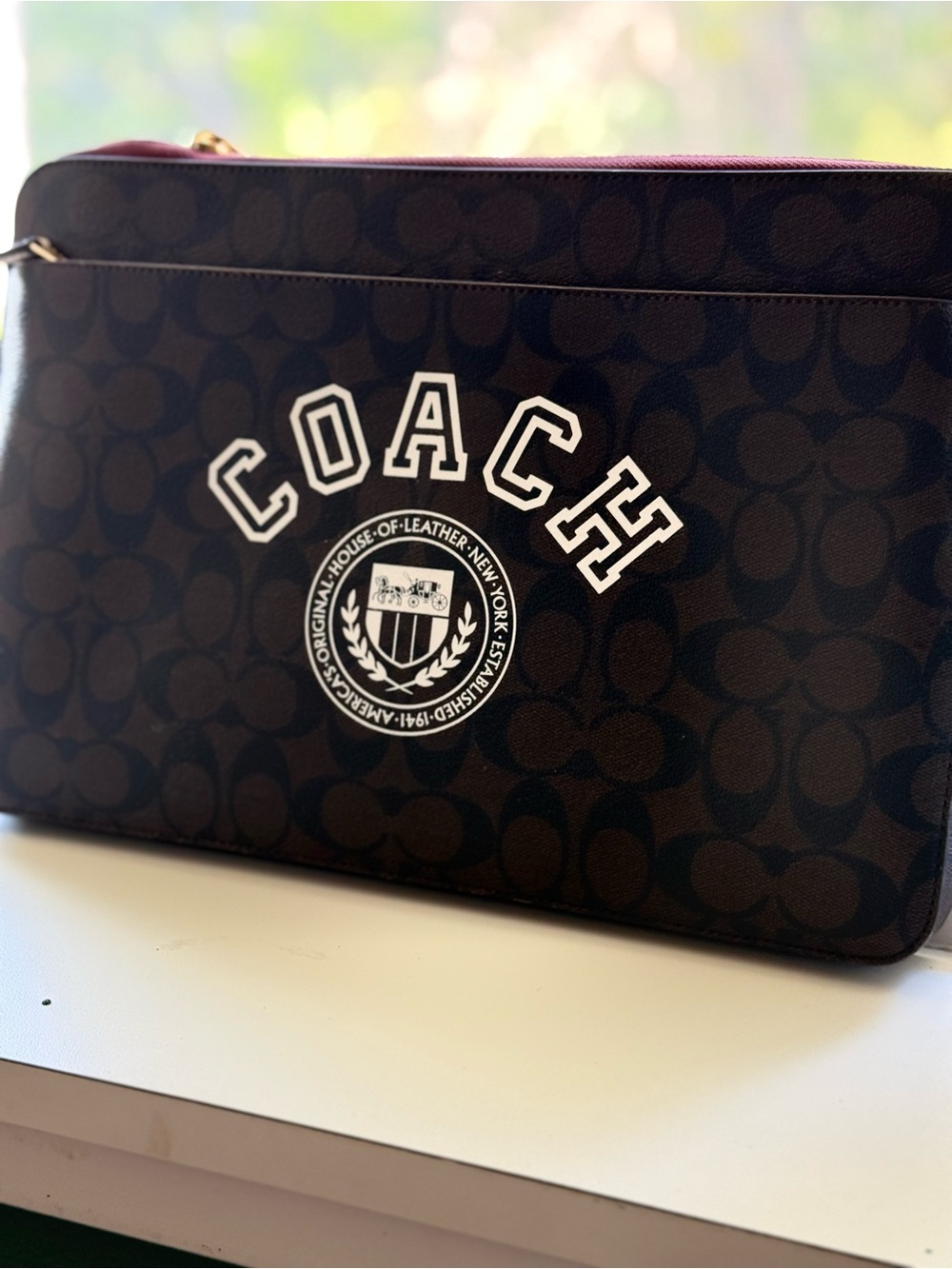 Coach Brown Leather Padded Sleeve Case for 13” Laptop All-Over Pattern - Picture 3 of 8